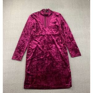 Bardot Velvet Dress Women M US 8 Purple Long Sleeve‎ Plunge V Neck Back Zip